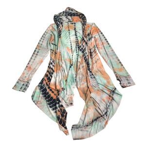 Coco + Carmen Cardigan Sweater Womens M Tie Dye Boho Hooded Thumbholes Festival
